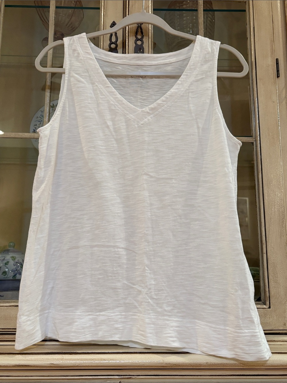 Chico’s Classic White V-Neck Women's Cotton Blend Tank Top